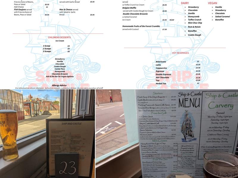 The Ship & Castle Menu