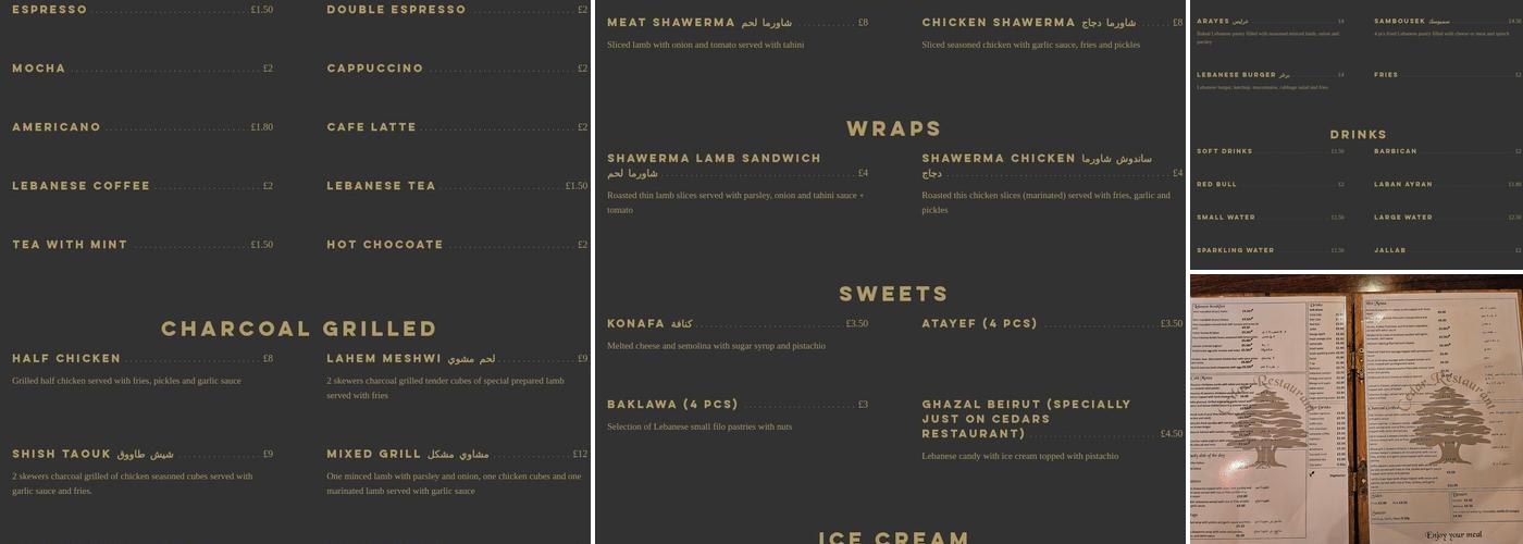 Cedar Lebanese Restaurant Portsmouth Menu