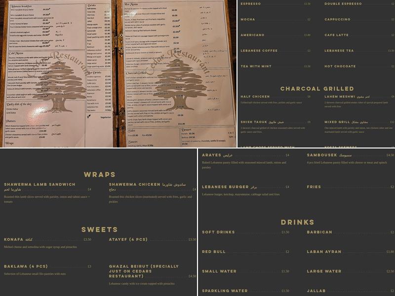 Cedar Lebanese Restaurant Portsmouth Menu