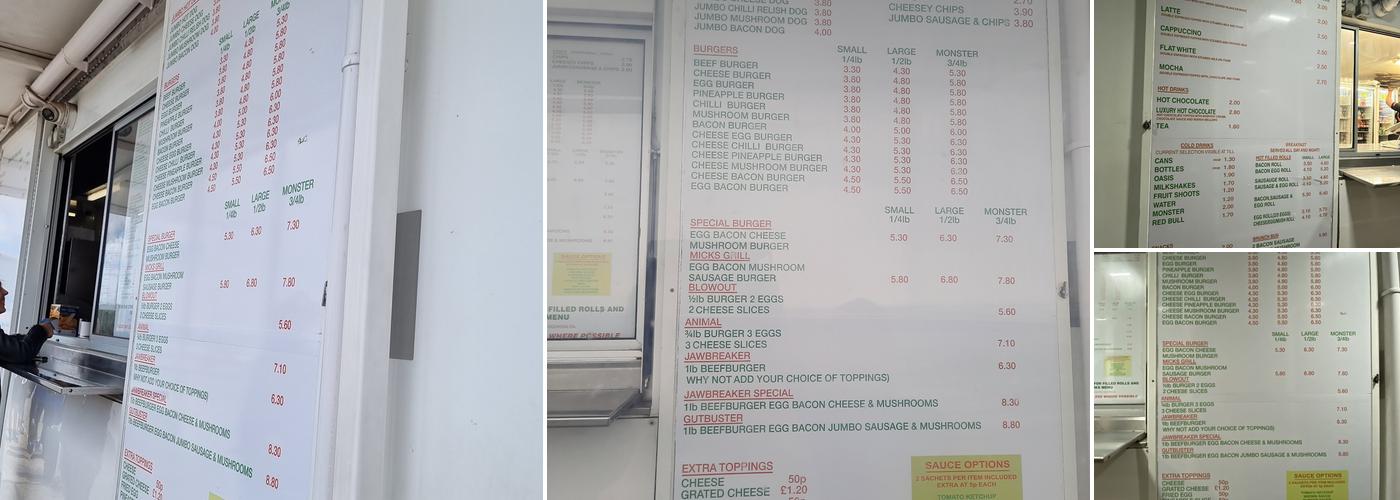 Mick's Monster Burgers Menu