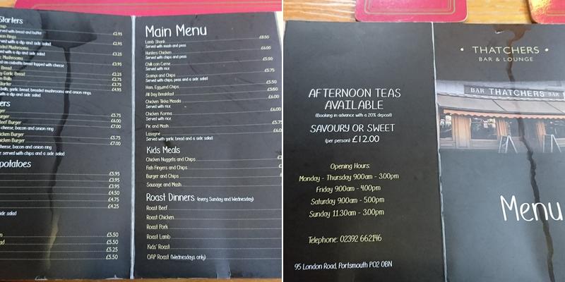 Thatchers Menu