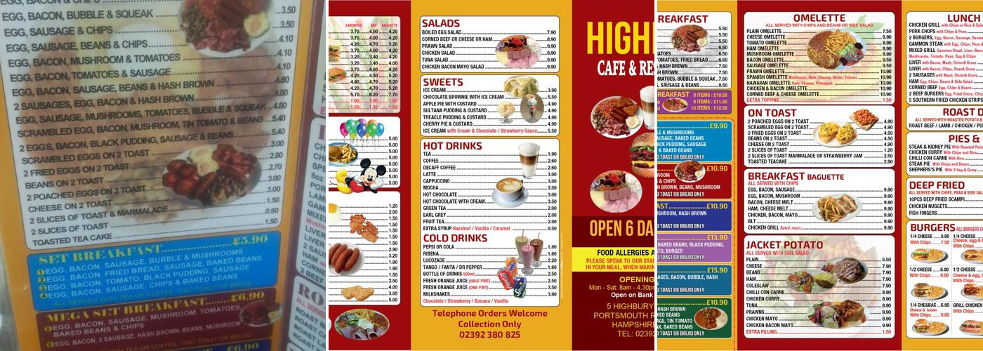Highbury Cafe Ltd Menu