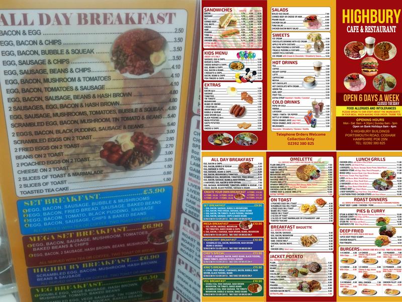 Highbury Cafe Ltd Menu