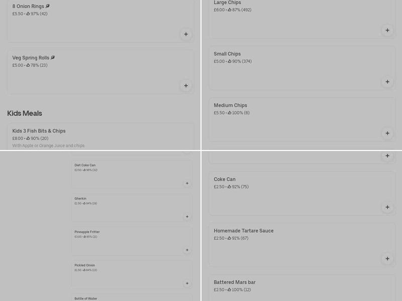 Kingfisher fish chips shop Menu