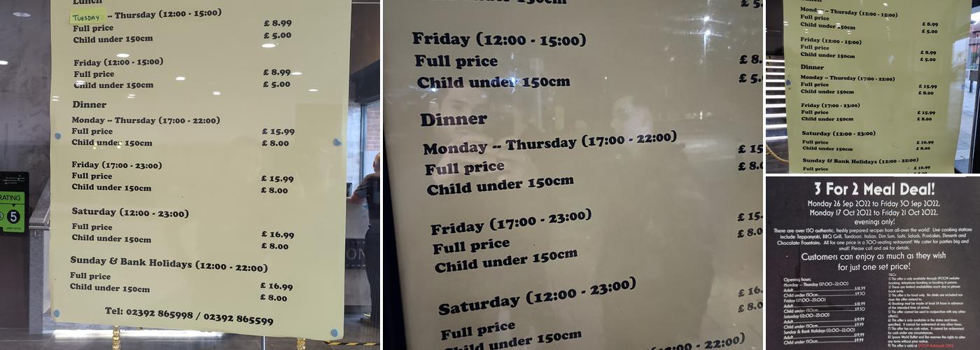 Spoon World Buffet & Bar Menu