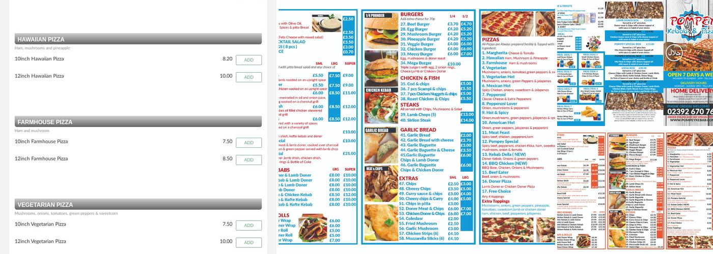 Pompey Kebab House Menu