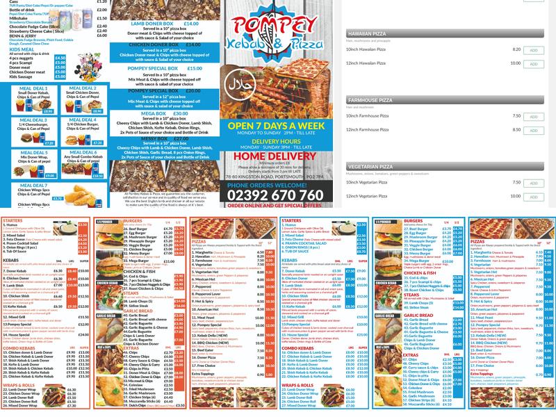 Pompey Kebab House Menu