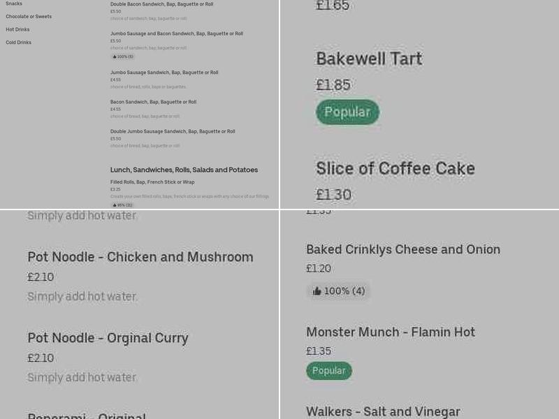 Snack Shack Hot & Cold Snacks Menu