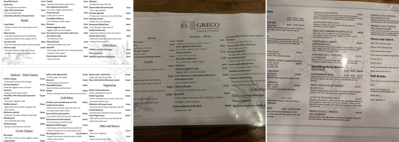 El Greco Menu
