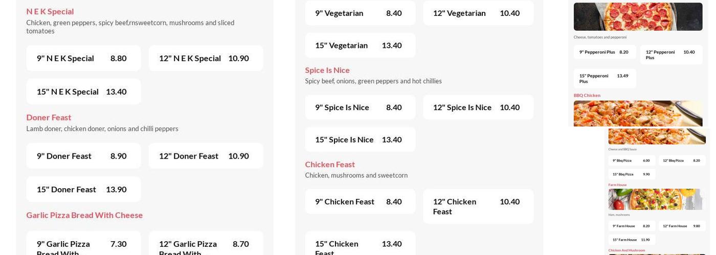 Northend Kebab Menu