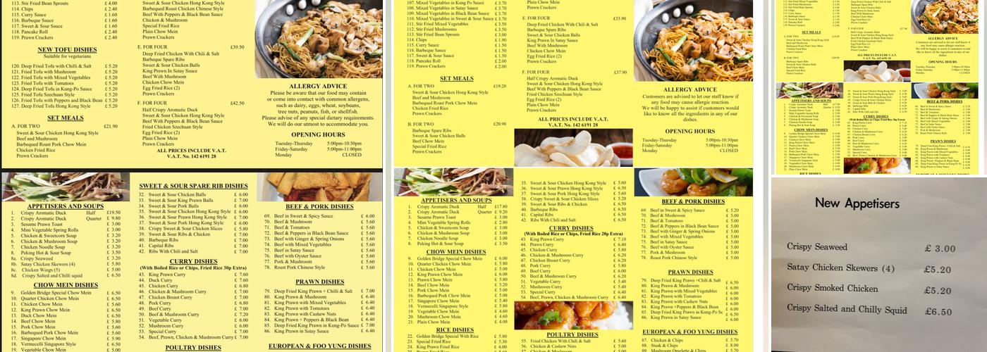 Golden Bridge Menu