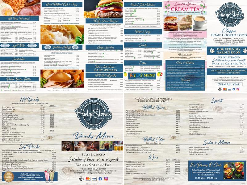 Potters Tearooms Menu