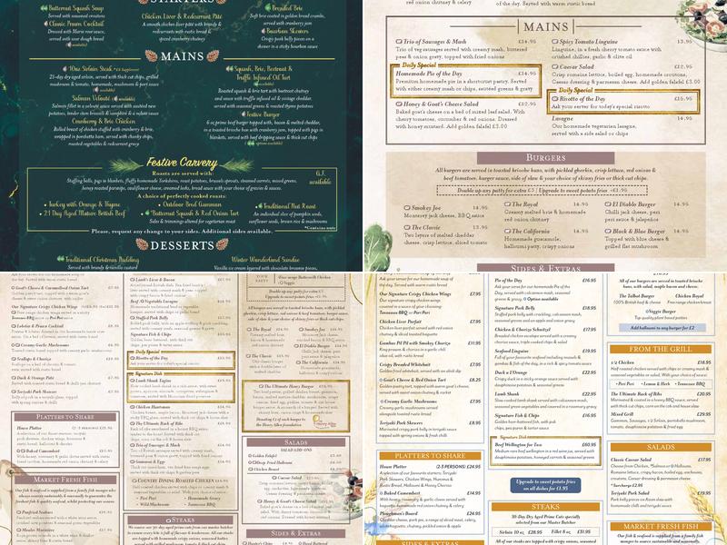 The Old Talbot Restaurant, Pub, Hotel and Takeaway Menu