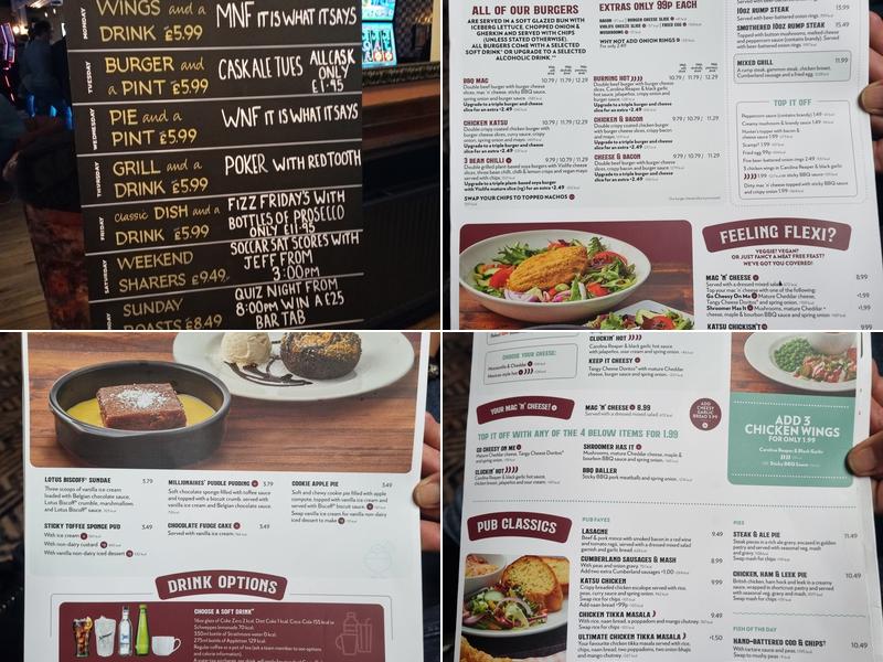 The Bull, Poulton Menu