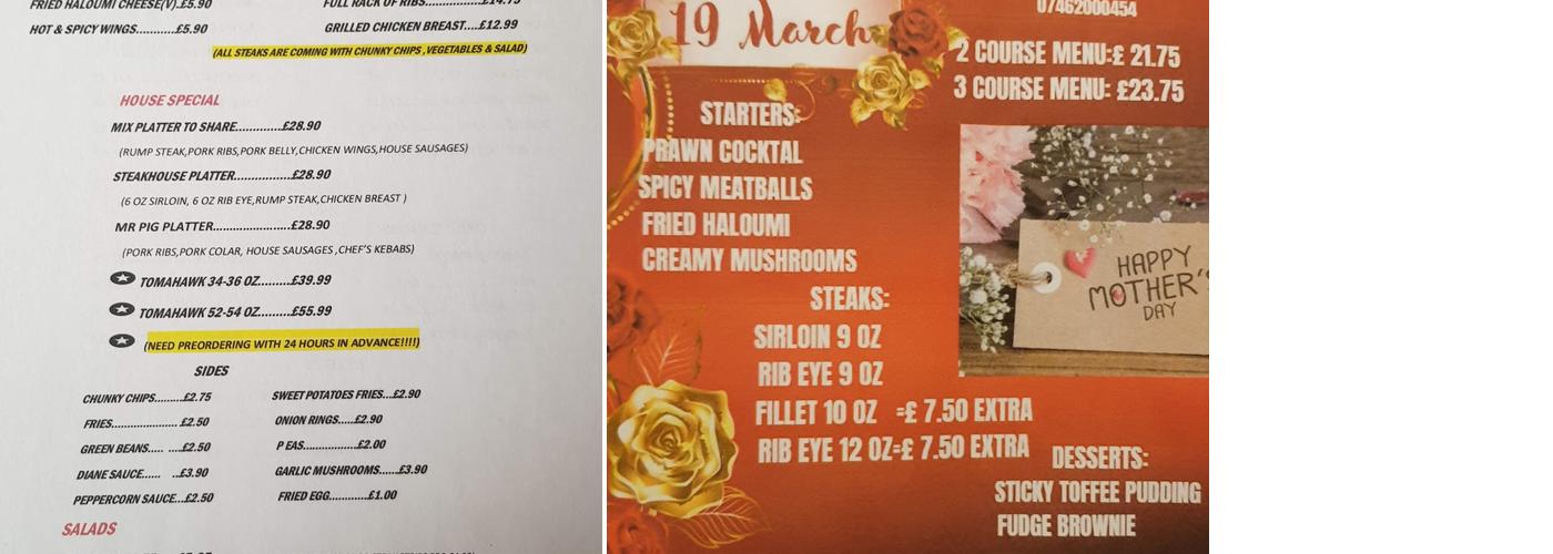 Steakhouse Saloon Menu
