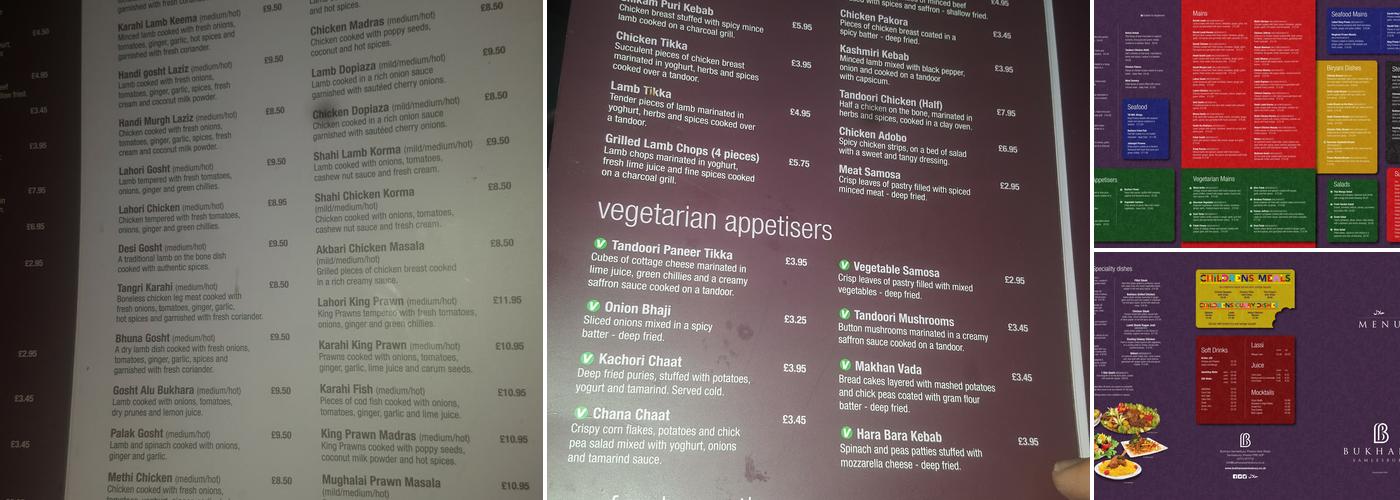 Bukhara Samlesbury Est 2004 Menu