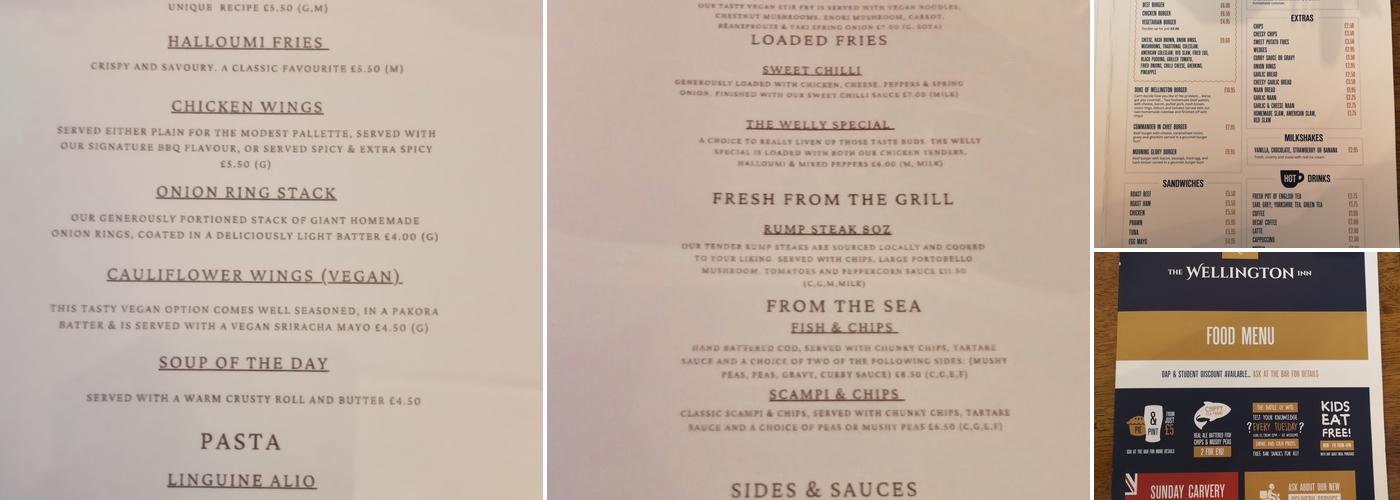 The Wellington Inn Menu