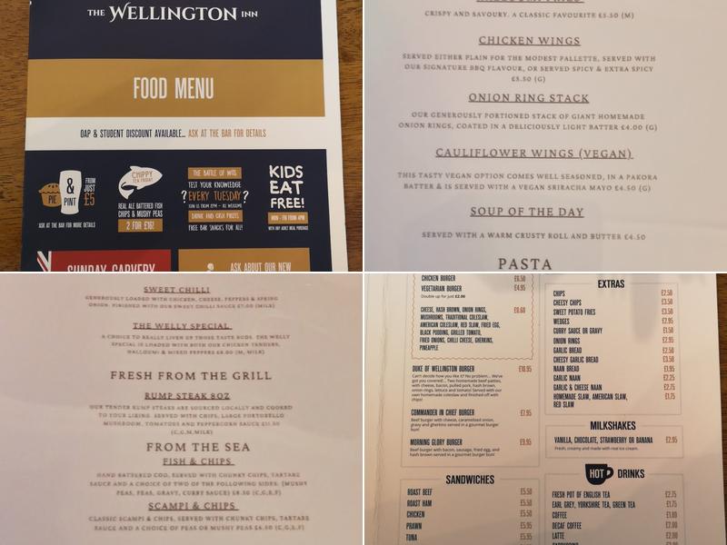 The Wellington Inn Menu