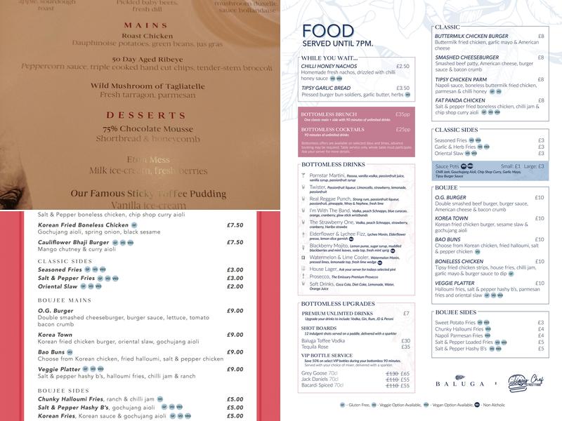 Baluga Bar & Club Menu