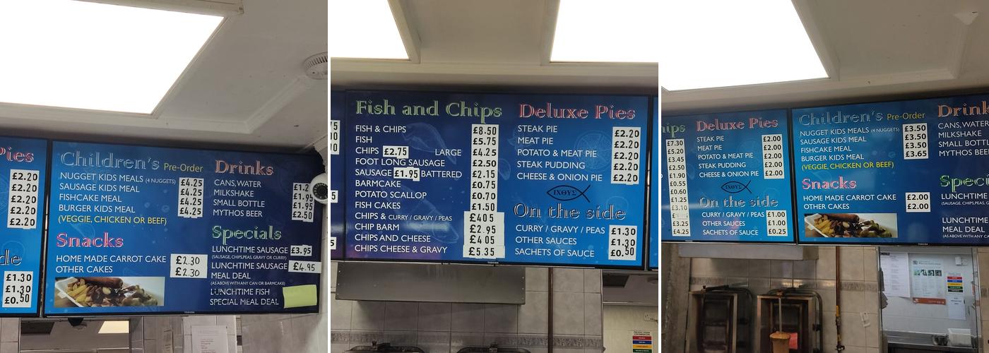 Andreas Fish and Chips Penwortham. Menu
