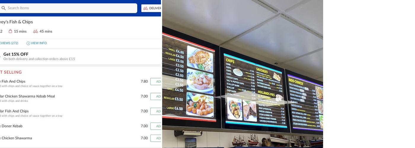 Harveys Fish and Chips. Menu