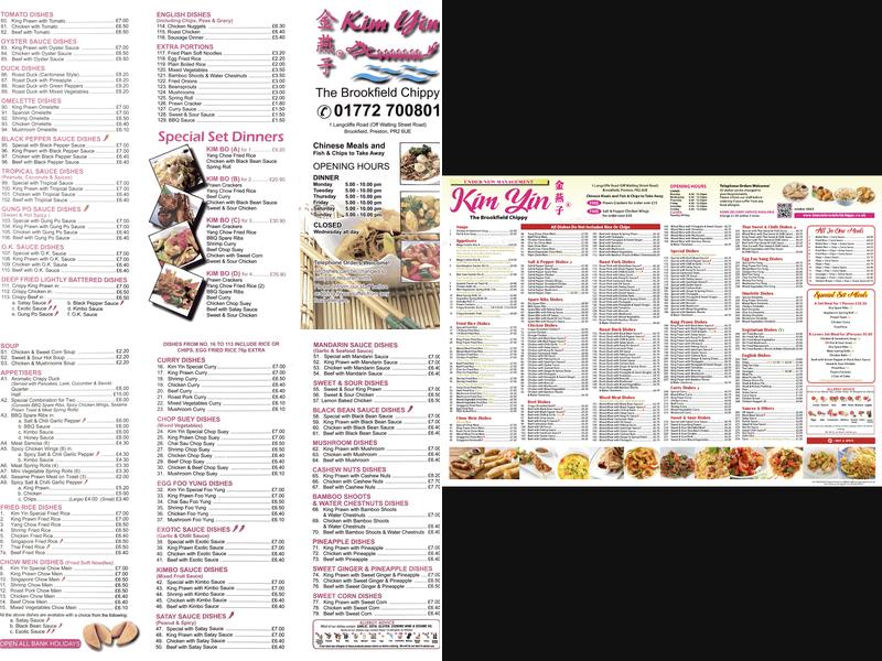 Kim Yin Brookfield Chippy. Menu