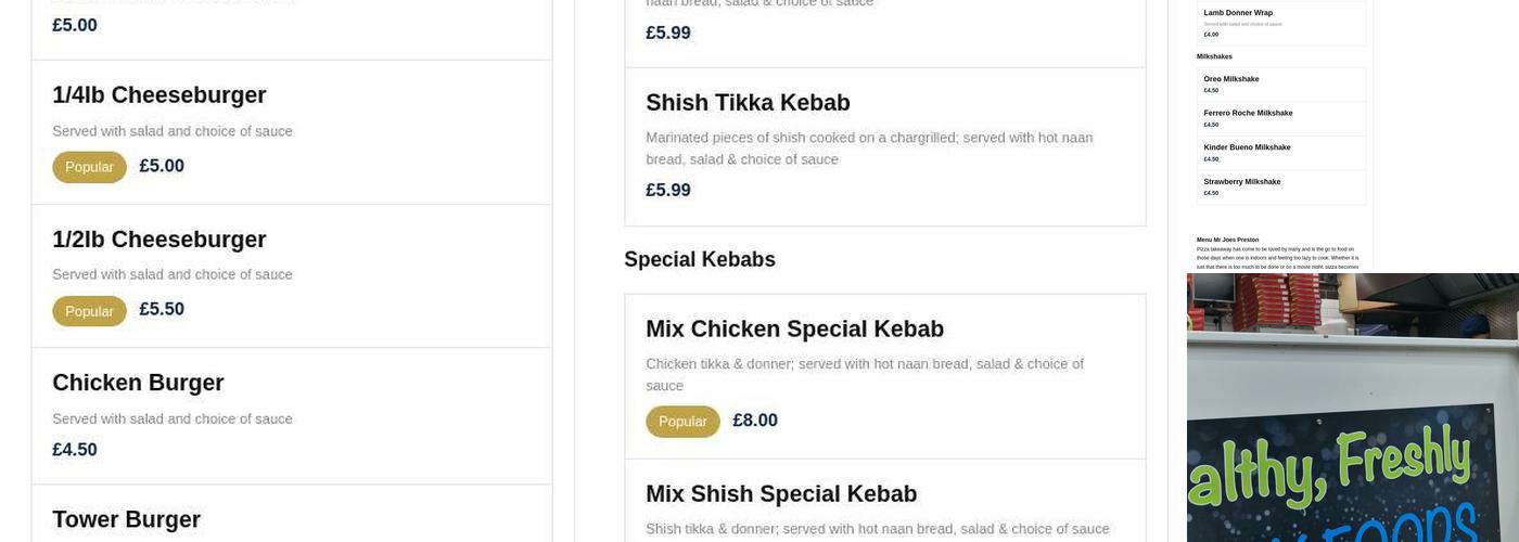 Mr Joes Preston Menu