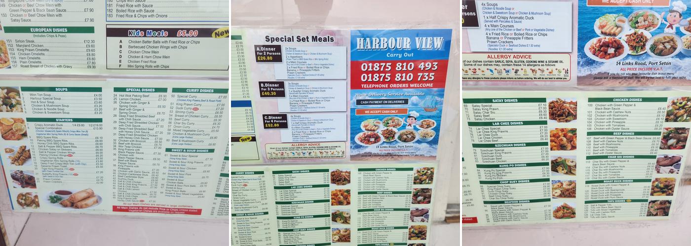 Harbour View Chinese Takeaway Menu