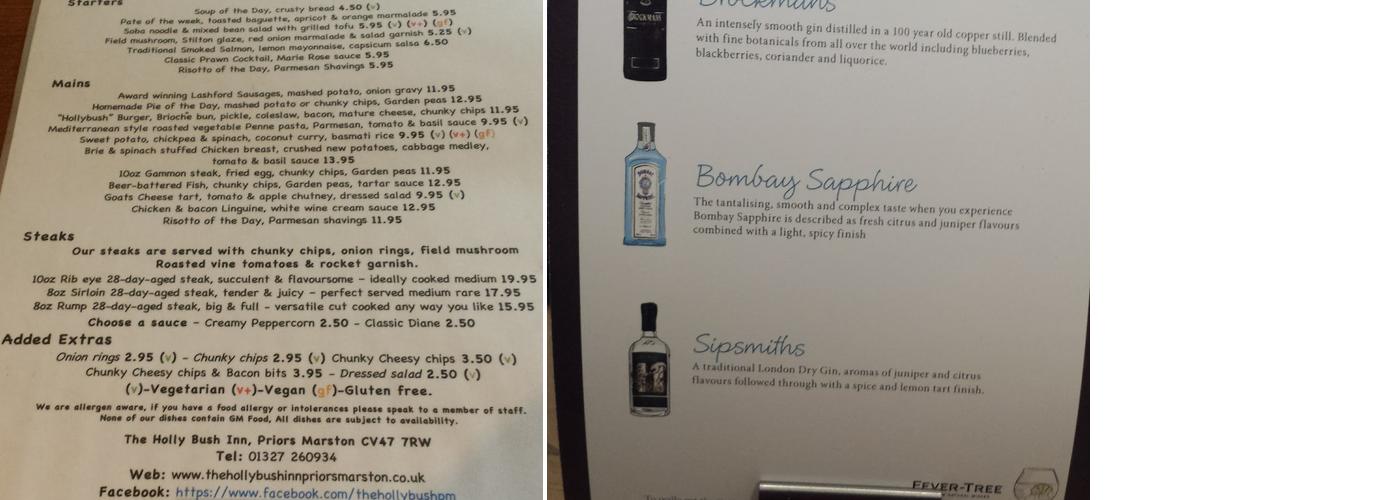 The Hollybush Inn and B&B Menu