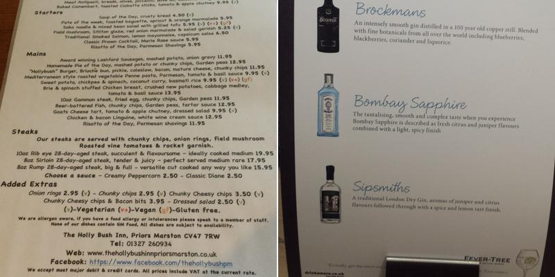 The Hollybush Inn and B&B Menu