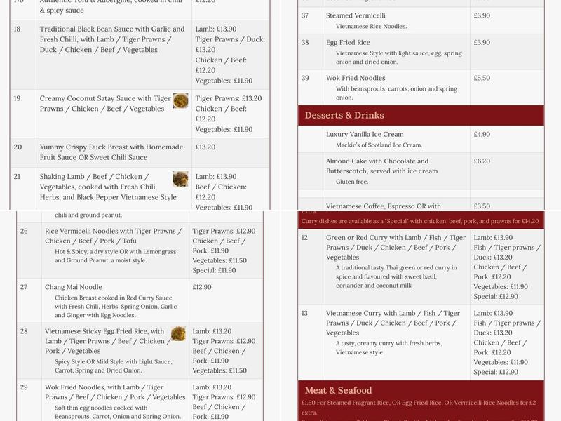Viet-Thai Cuisine Menu