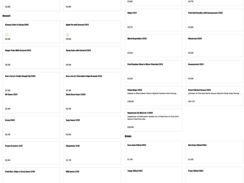 Oriental Express Menu