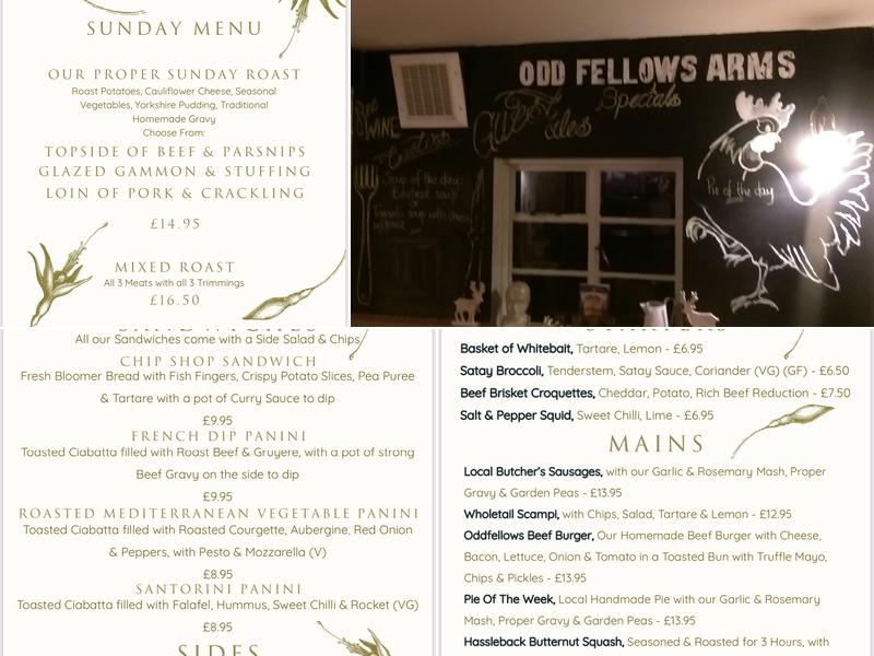 Oddfellows Arms Menu