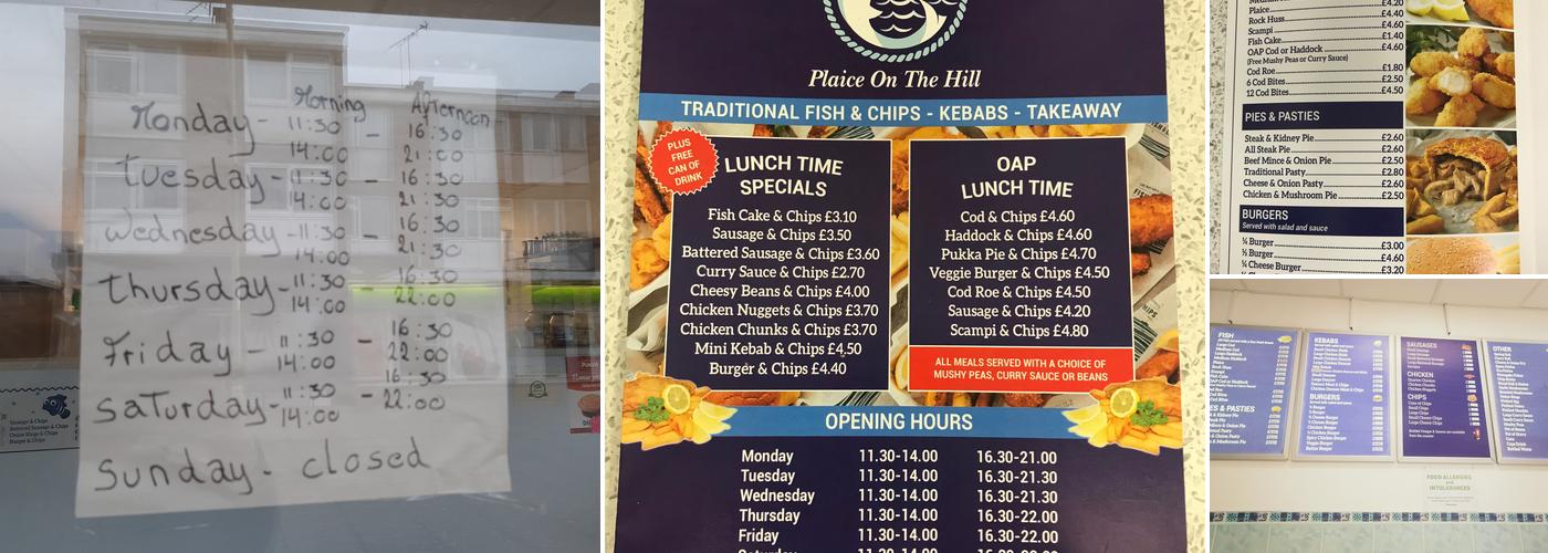 Plaice on the Hill Menu