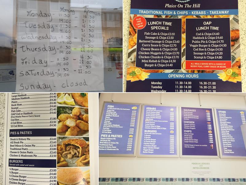 Plaice on the Hill Menu