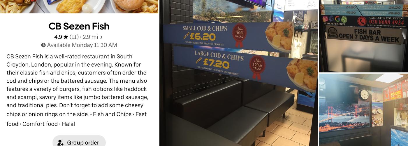 CB Sezen Fish Bar Menu