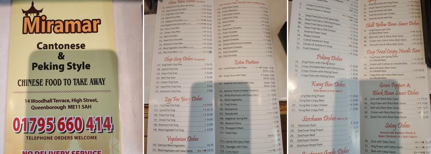 Miramar Chinese Take Away Menu