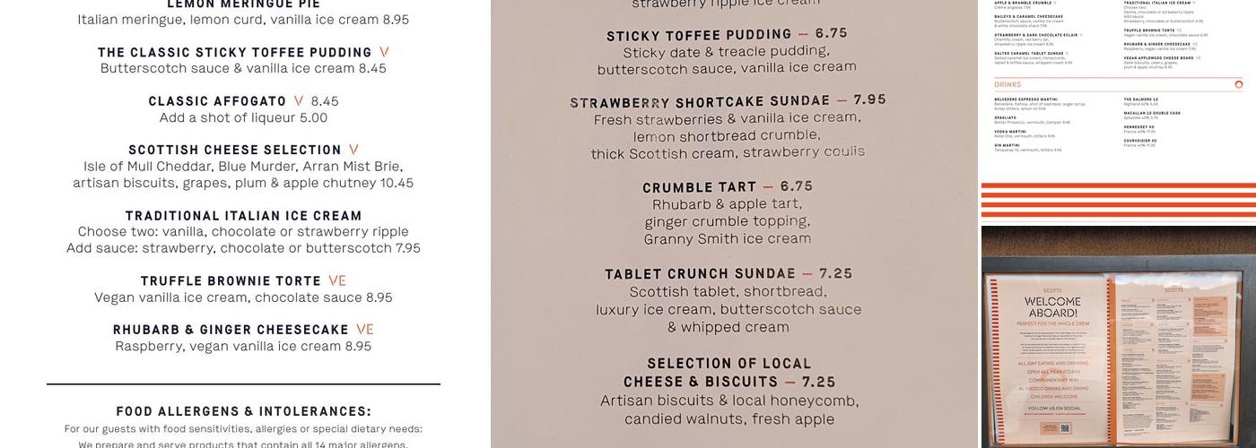 Scotts Bar & Restaurant Menu