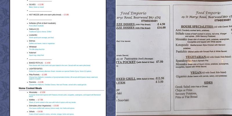 Antonios Food Emporio Menu