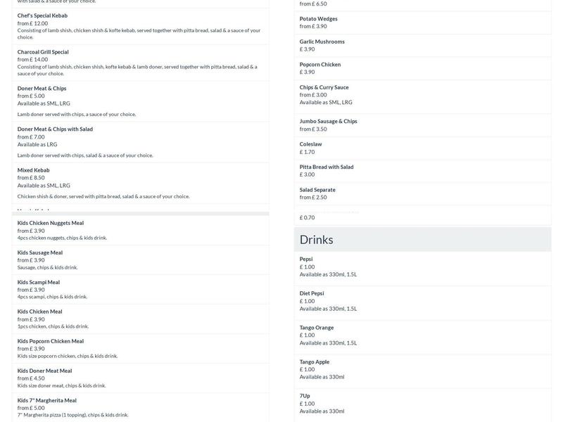 Charcoal Grill | Radstock Menu