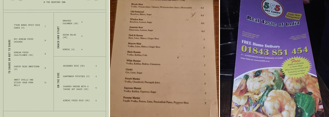 Bedford Inn Menu