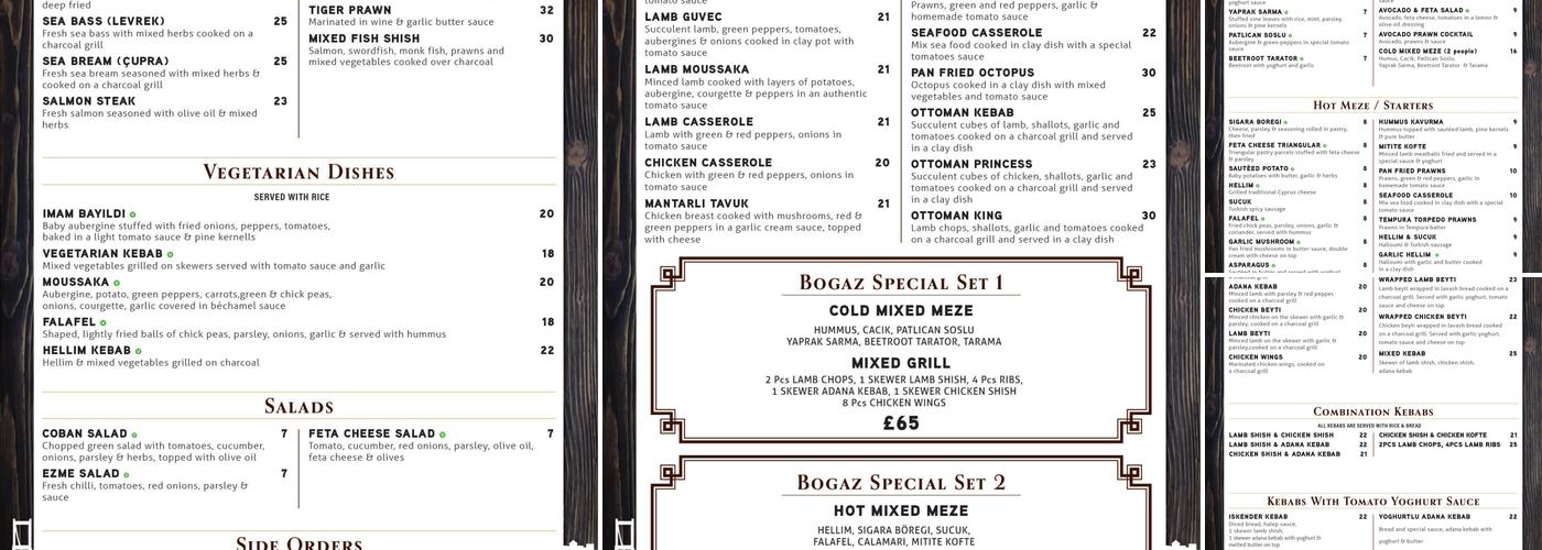 Bogaz Turkish Restaurant Menu