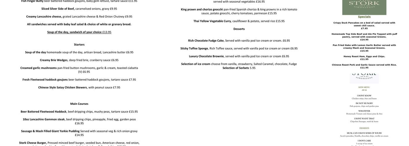 The Stork Hotel Menu