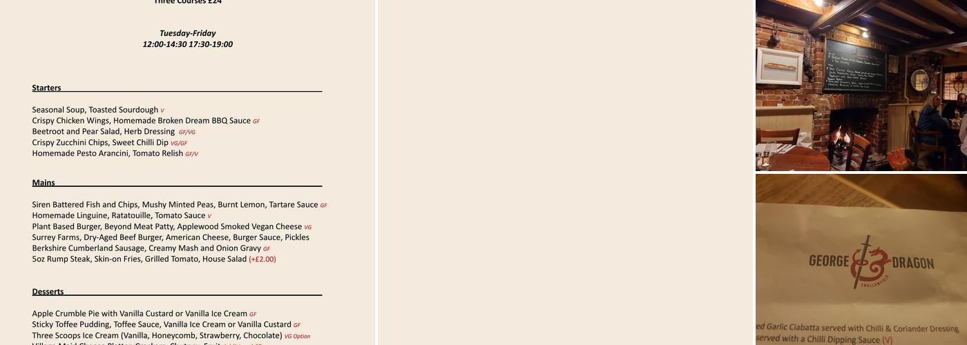 The George & Dragon Menu