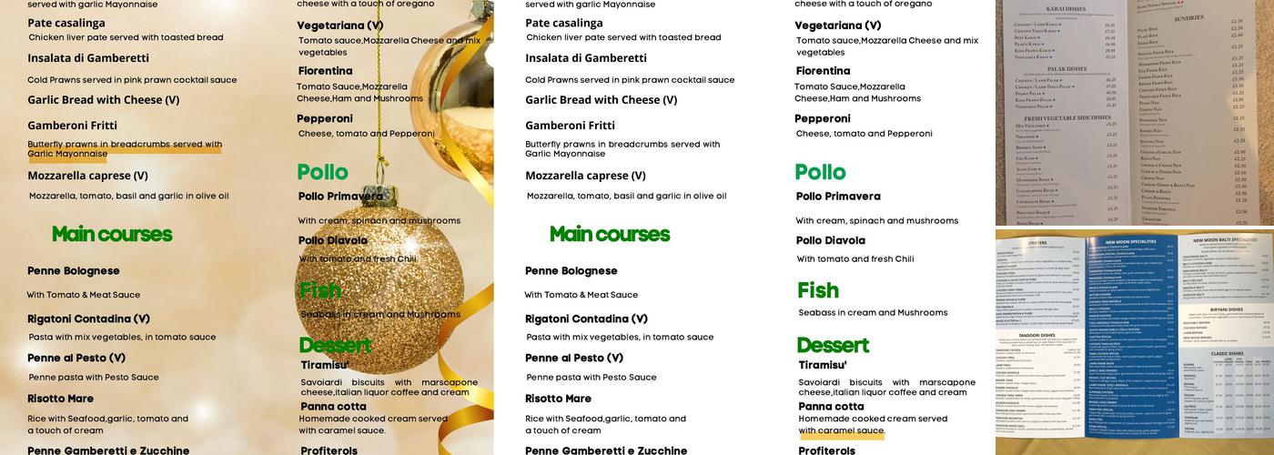 New Moon Bangladeshi takeaway Menu