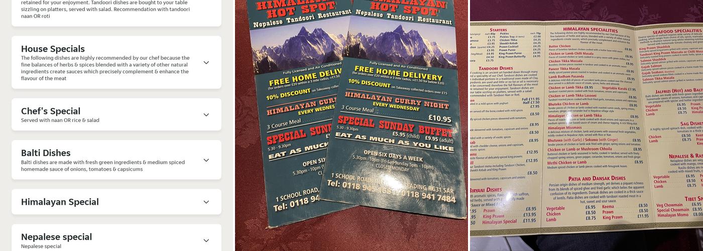 Himalayan Hot Spot Menu