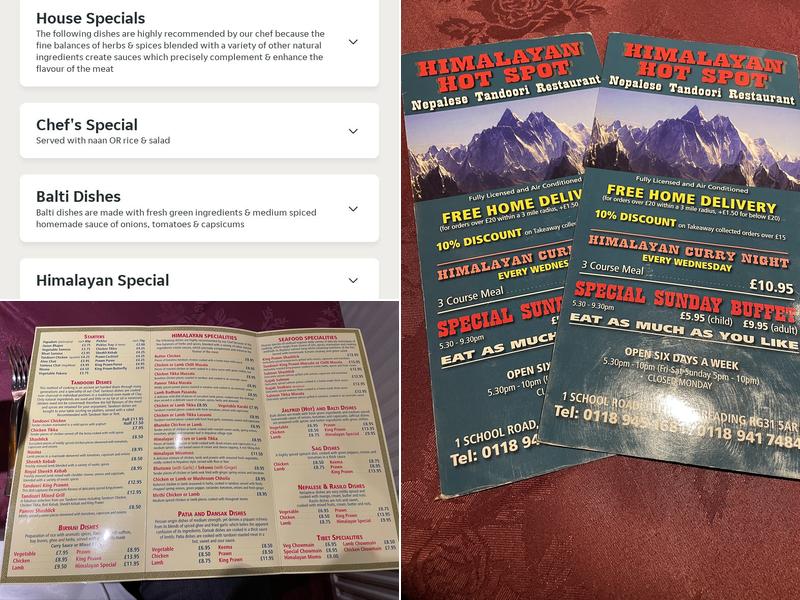 Himalayan Hot Spot Menu