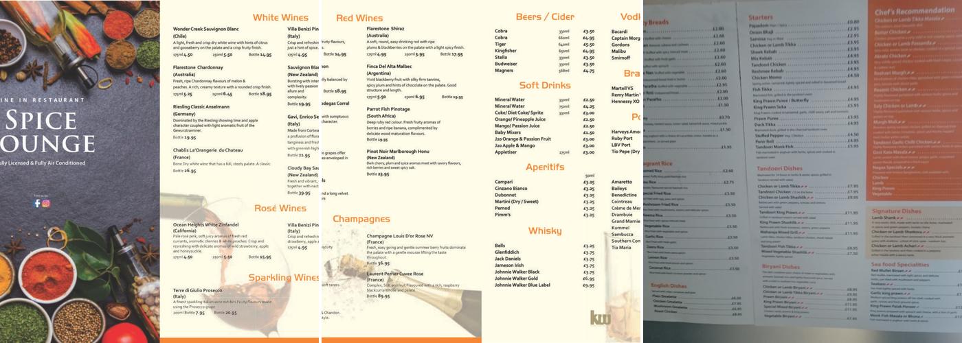 Spice Lounge Menu
