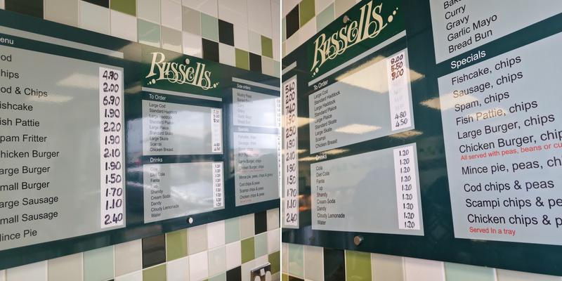 Chips 'R' Russ Menu