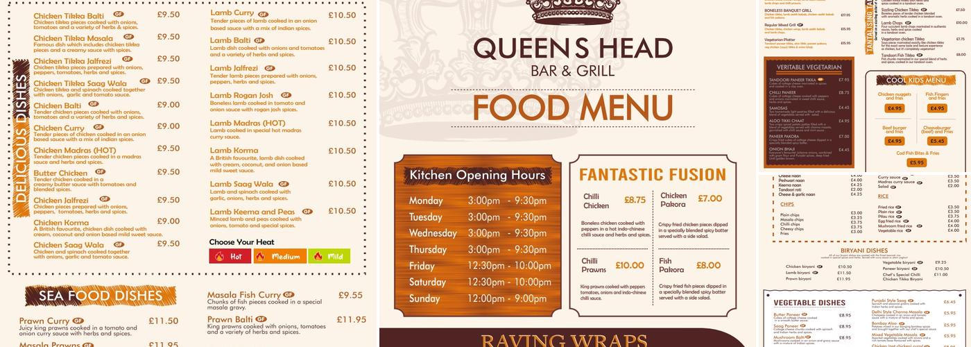 The Queens Head bar & grill Menu